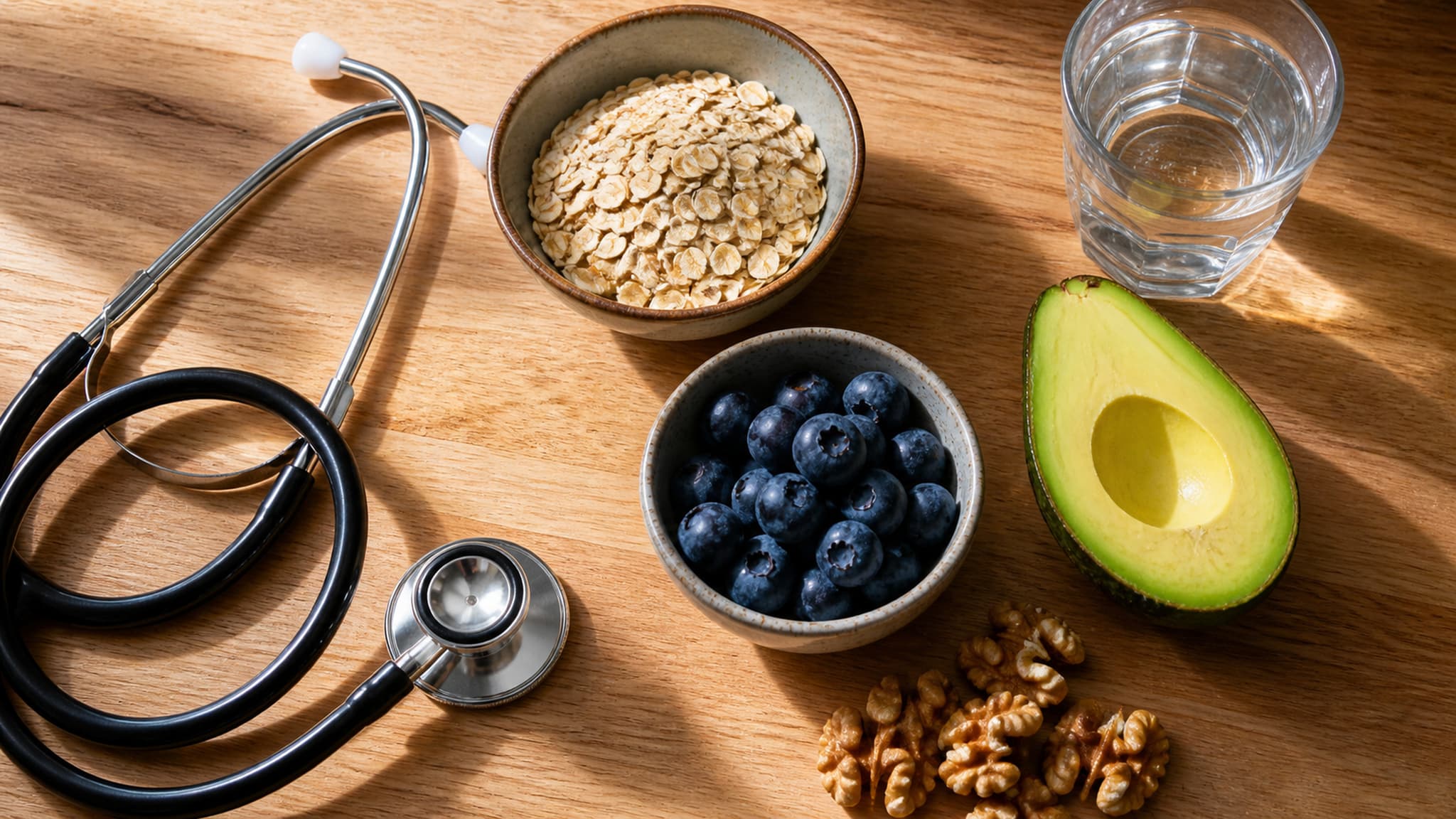Heart-healthy foods representing the link between visceral fat reduction and type 2 diabetes prevention