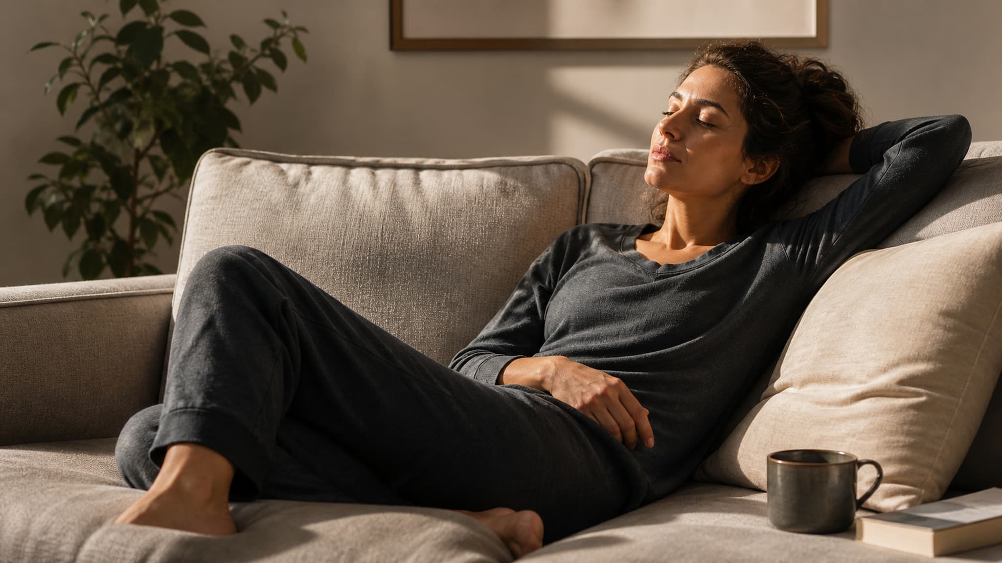 Person resting at home illustrating the fatigue and metabolic adaptation that sets in during prolonged calorie restriction