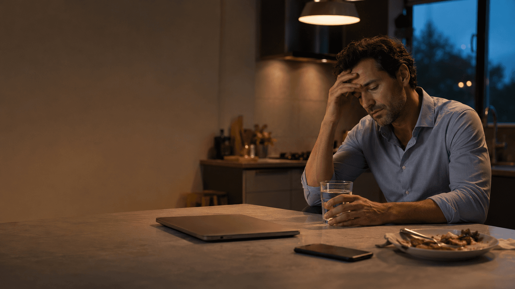 A professional person at a desk conveying stress and its physical impact on the body
