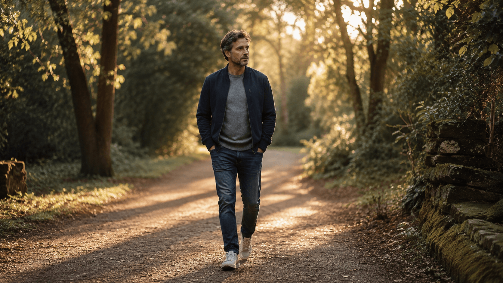 A person walking in nature as a practical, evidence-based cortisol management strategy