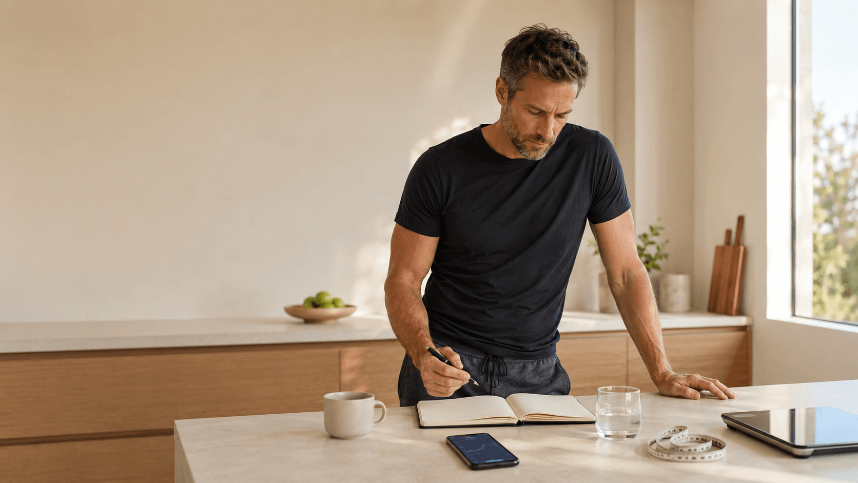 A person standing on a bathroom scale looking contemplative as their weight loss progress stalls into a plateau