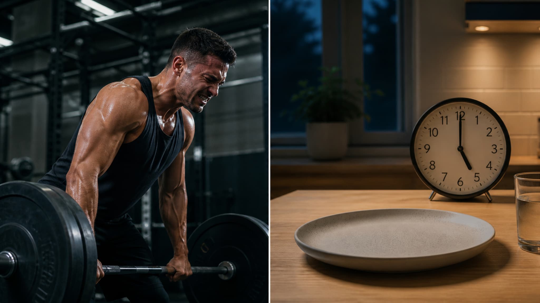 A person training hard in the gym while managing eating windows and protein distribution