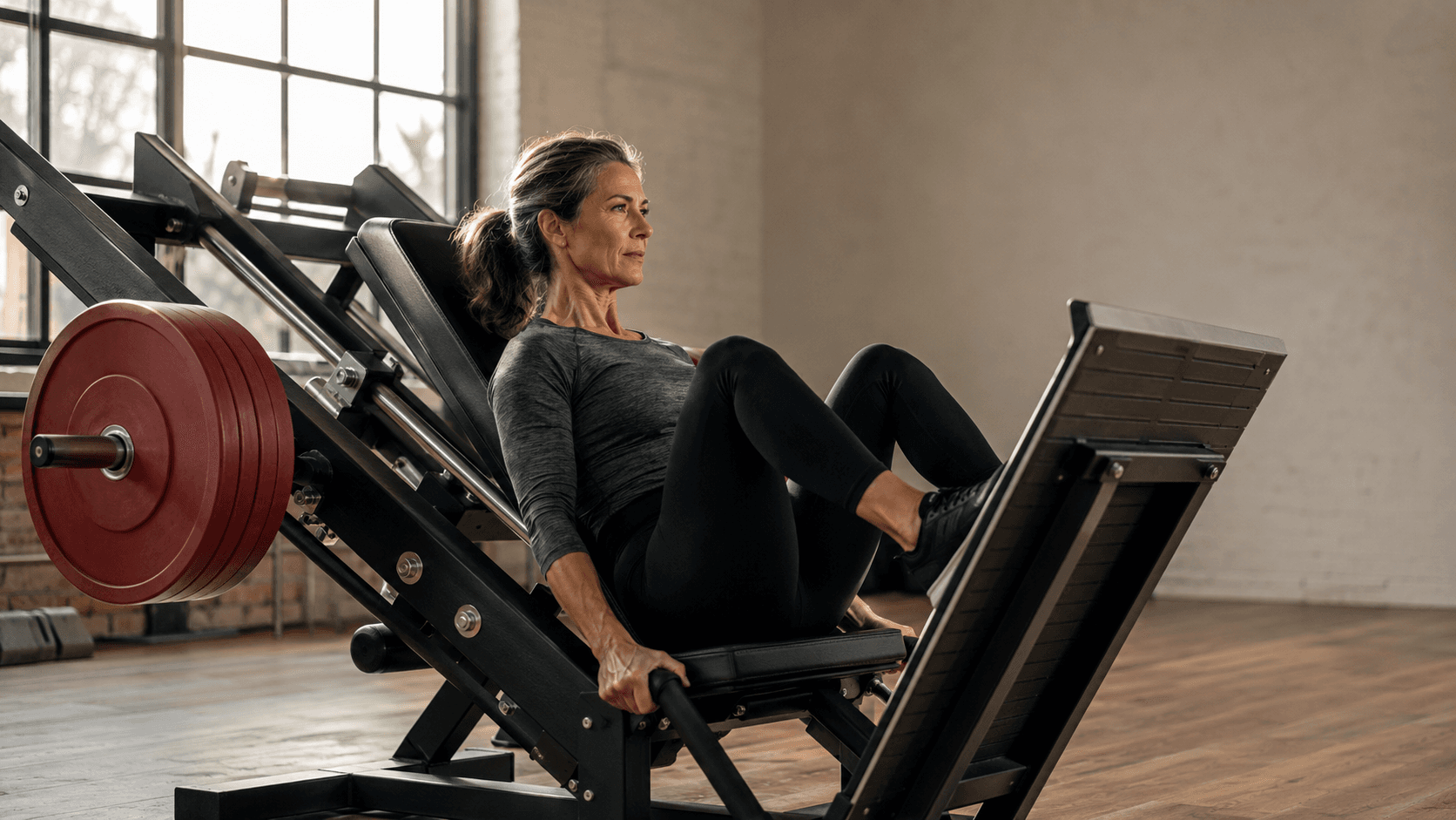 An adult over 40 performing a resistance training exercise that recruits large muscle groups, illustrating how more muscle mass improves glucose storage and insulin sensitivity for better blood sugar control