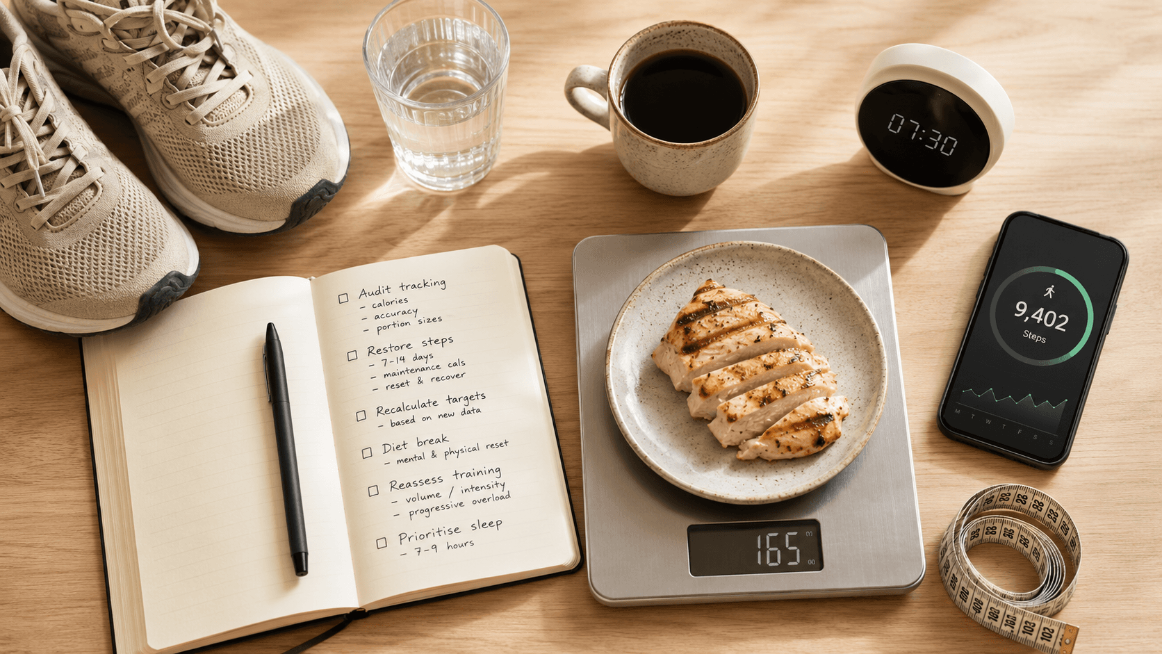 Infographic of evidence-based strategies for breaking through a genuine fat loss plateau