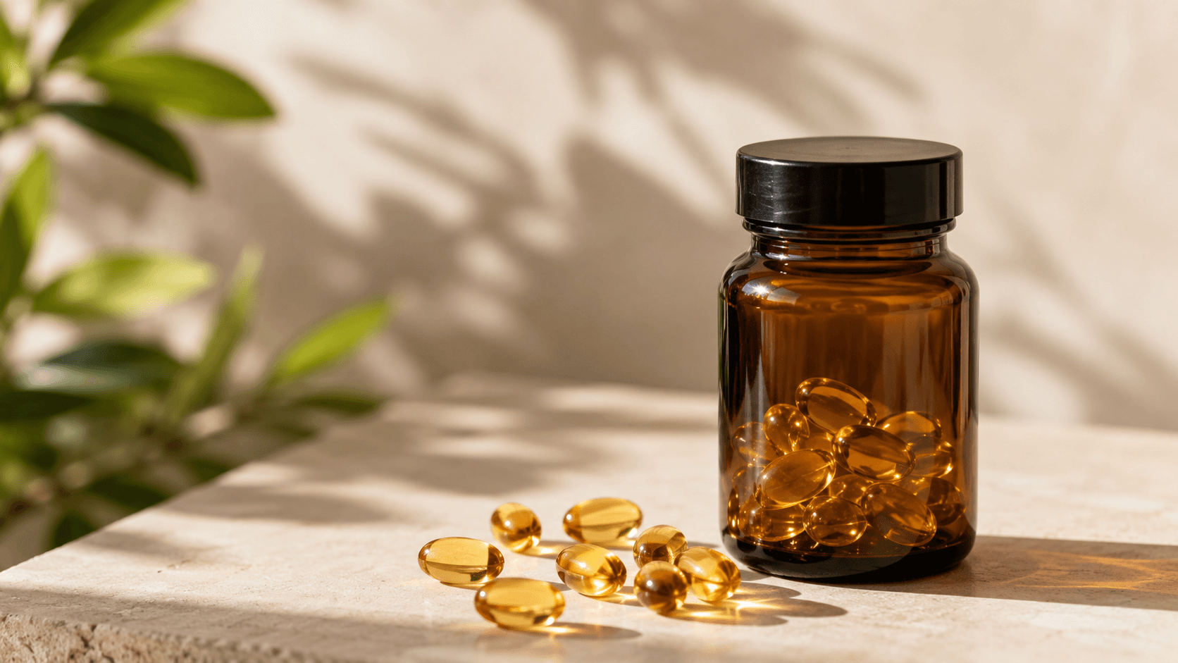 Vitamin D3 supplement capsules alongside a meal containing healthy fats for optimal absorption