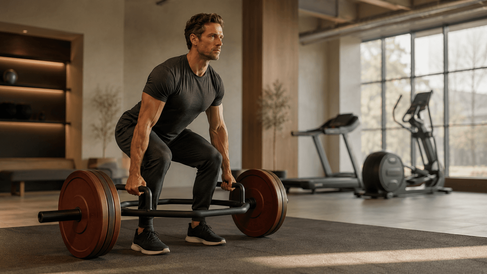 A man performing a trap bar deadlift in a modern gym, illustrating why resistance training is the foundation for fat loss and long term body composition change