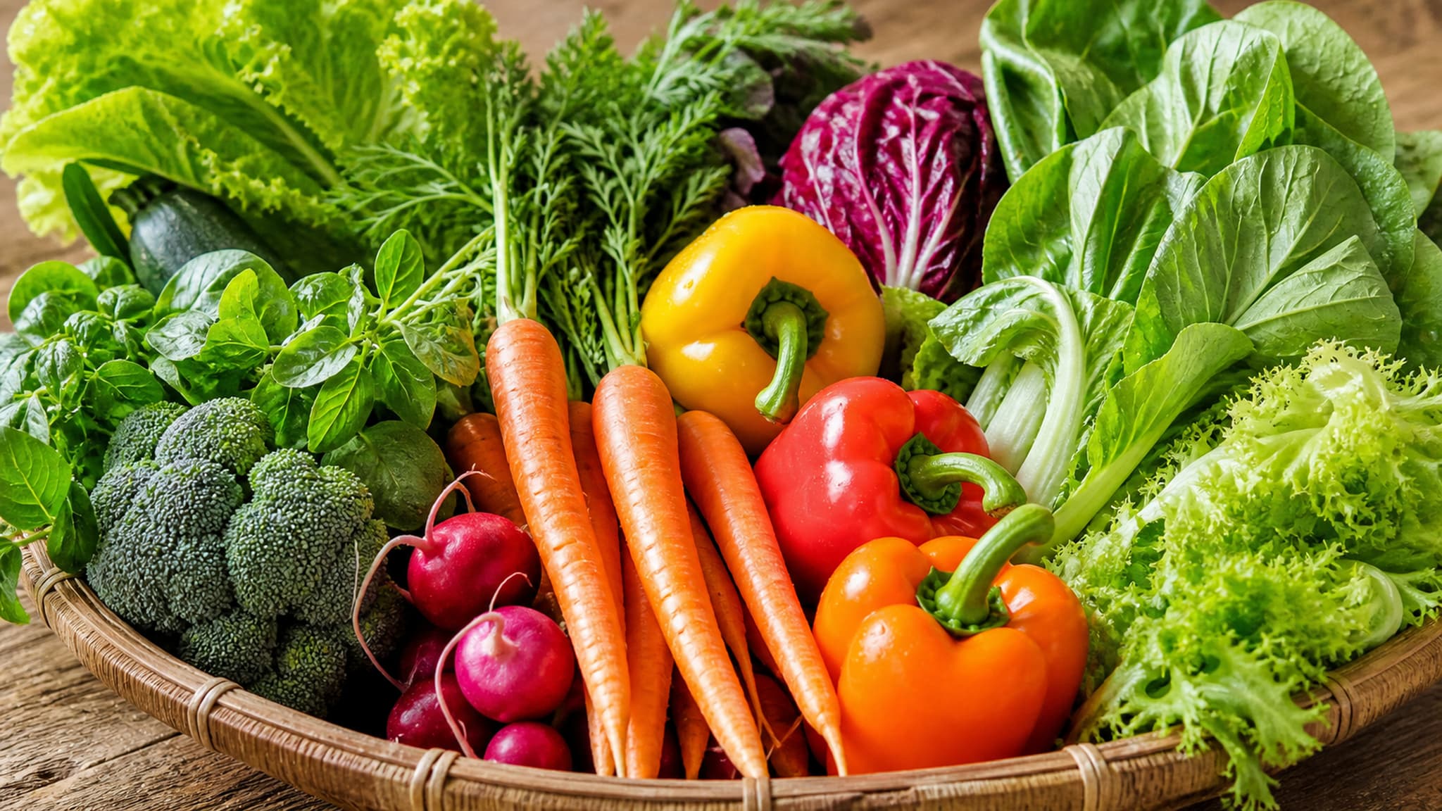 Colourful variety of fresh vegetables including peppers, carrots, and leafy greens — the plant foods completely eliminated on a carnivore diet
