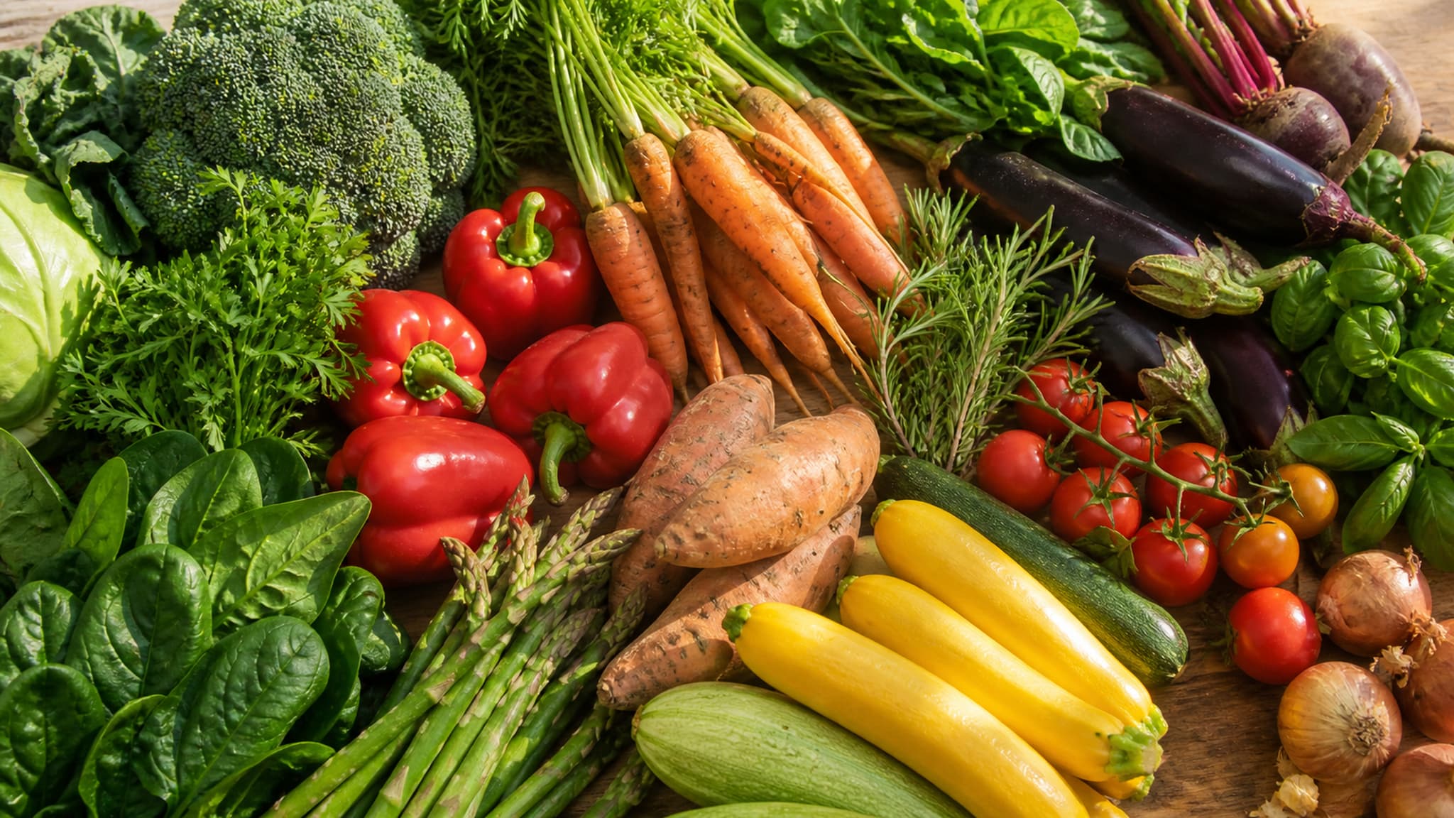 Abundant pile of fresh colourful vegetables representing the fat loss benefit of high-volume, low-calorie whole foods