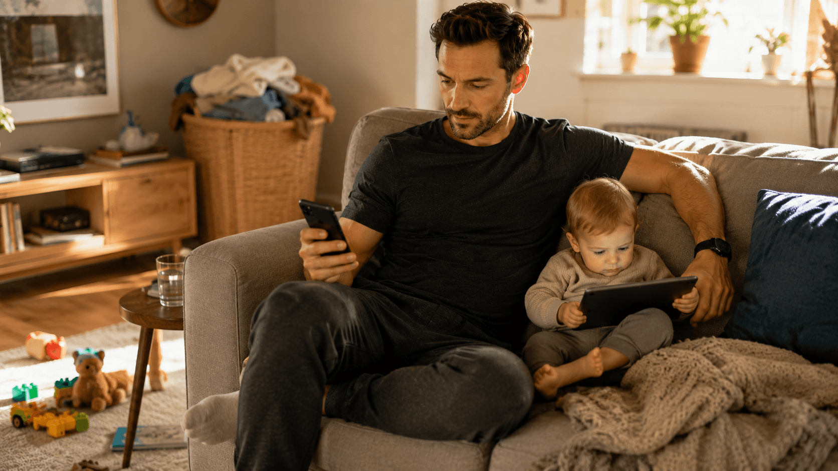 A father balancing the chaos of family life with health and fitness goals