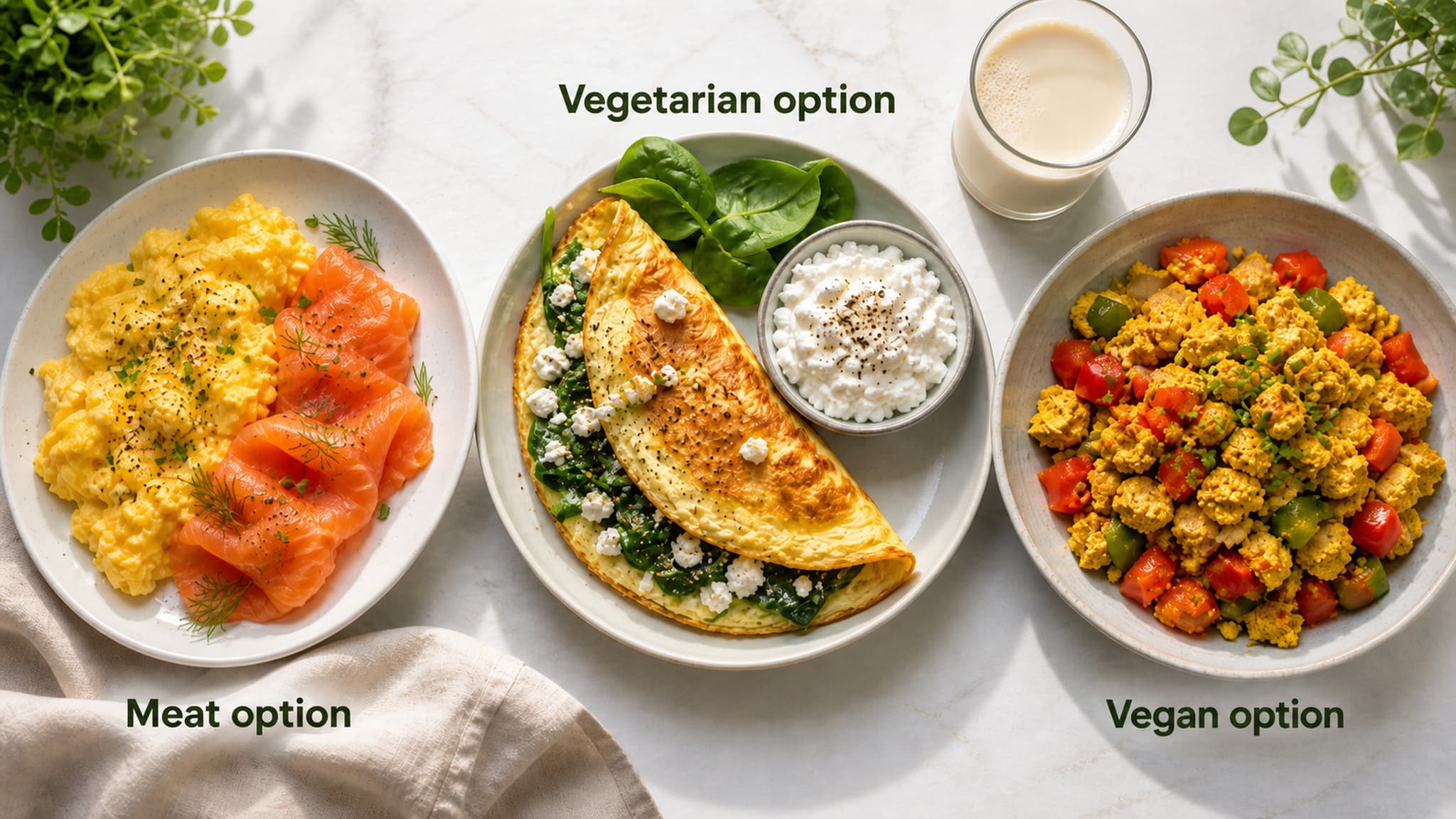 Protein-centred breakfast options for different dietary preferences