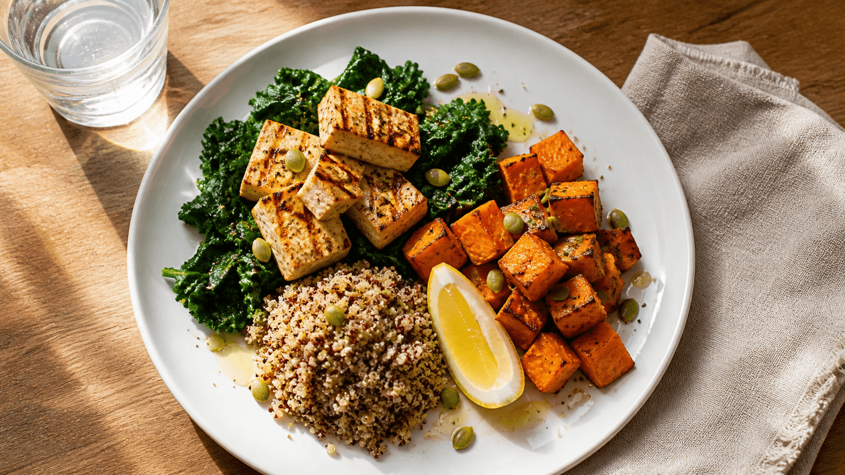Magnesium-rich foods including pumpkin seeds, dark leafy greens, and almonds representing dietary sources that support GABA activity and restorative sleep