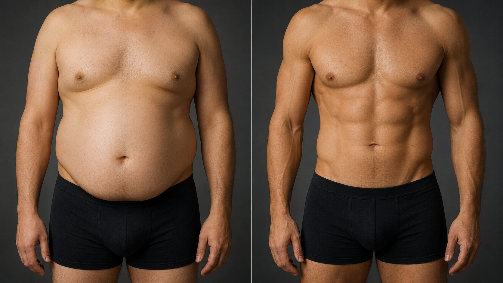 Visual comparison of two body silhouettes showing apple-shaped visceral fat distribution versus pear-shaped subcutaneous fat distribution