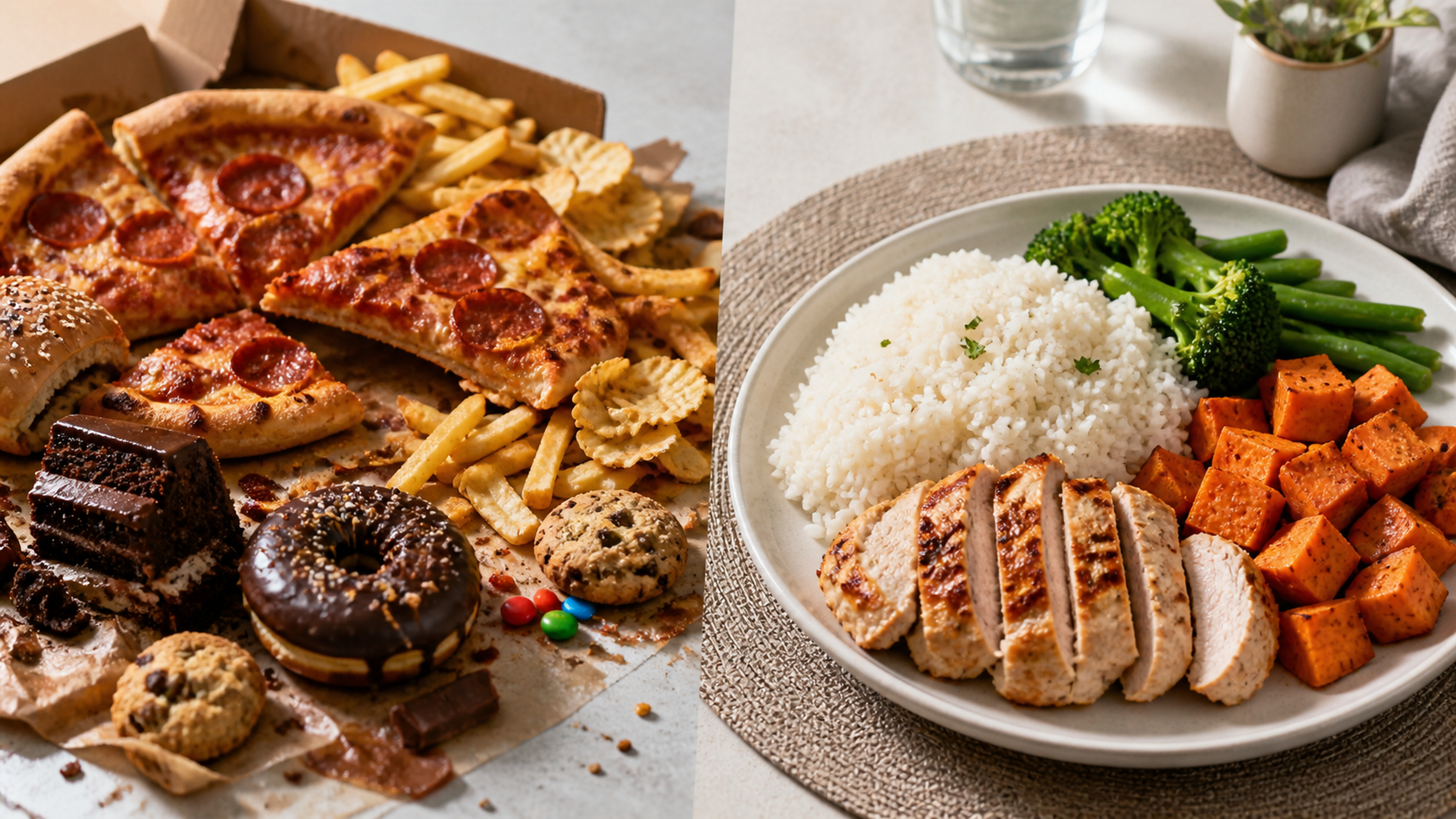 A generous plate of food representing a structured refeed meal