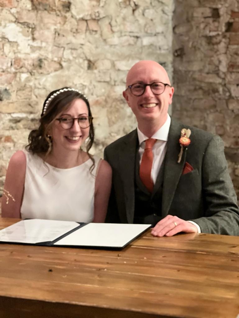 Emily and Gavin on their wedding day.